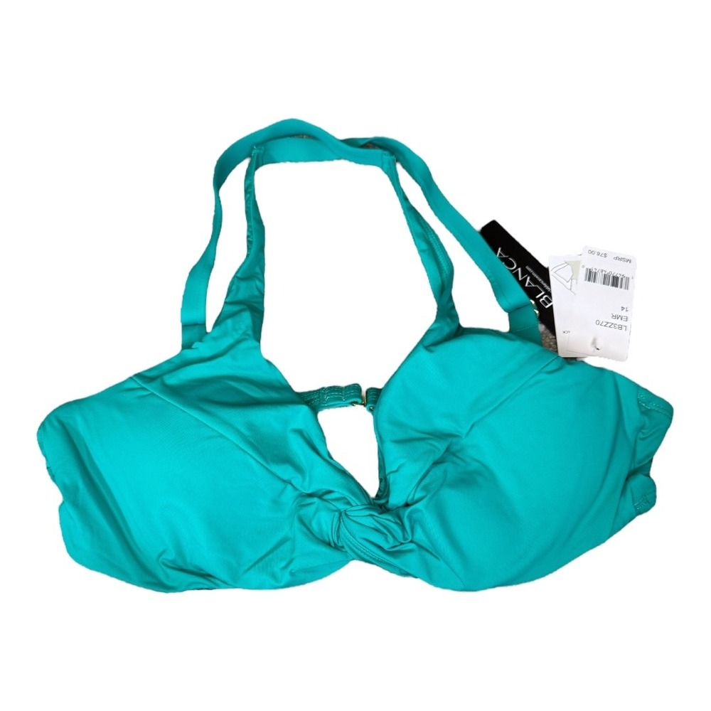 La Blanca Convertible Strap Bikini Top Knotted Front Emerald Green Size 14 NWT
